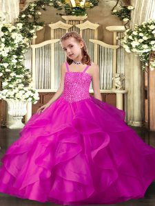 Fuchsia Straps Lace Up Ruffles Pageant Dress for Teens Sleeveless