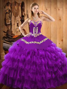 Charming Sweetheart Sleeveless Satin and Organza Sweet 16 Quinceanera Dress Embroidery and Ruffled Layers Lace Up