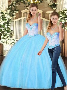 Captivating Two Pieces 15th Birthday Dress Baby Blue Sweetheart Tulle Sleeveless Floor Length Lace Up