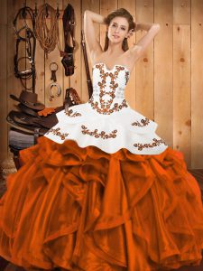 Orange Red Sleeveless Satin and Organza Lace Up Sweet 16 Dress for Military Ball and Sweet 16 and Quinceanera