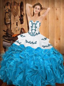 Clearance Ball Gowns Sweet 16 Dresses Teal Strapless Satin and Organza Sleeveless Floor Length Lace Up