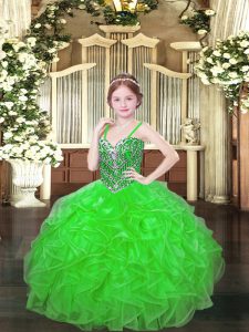 Lace Up Pageant Gowns For Girls Beading and Ruffles Sleeveless Floor Length