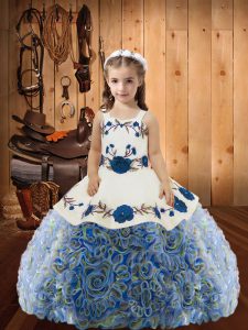 Floor Length Multi-color Little Girls Pageant Dress Wholesale Straps Sleeveless Lace Up