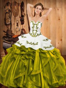 Fashion Sleeveless Lace Up Floor Length Embroidery and Ruffles Ball Gown Prom Dress