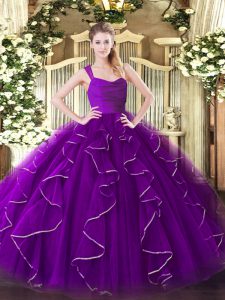 Charming Purple Quinceanera Dresses Military Ball and Sweet 16 and Quinceanera with Ruffles Straps Sleeveless Zipper