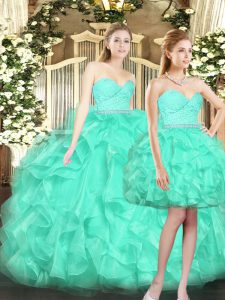 Perfect Turquoise Lace Up Sweet 16 Dresses Ruffles Sleeveless Floor Length