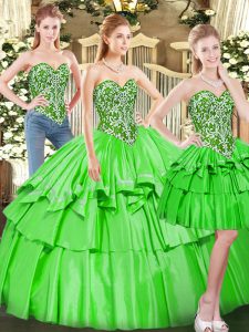 Glamorous Tulle Sweetheart Sleeveless Lace Up Beading and Ruffled Layers Ball Gown Prom Dress in