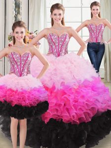 Fabulous Multi-color Sleeveless Beading and Ruffles Floor Length Quinceanera Dress