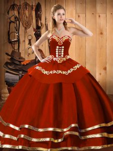Traditional Wine Red Sweetheart Lace Up Embroidery 15 Quinceanera Dress Sleeveless