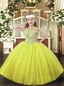 Top Selling Straps Sleeveless Lace Up Pageant Dress for Teens Yellow Tulle