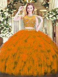 Best Selling Sleeveless Zipper Floor Length Beading and Ruffles Quinceanera Gowns