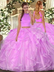Floor Length Two Pieces Sleeveless Lilac Military Ball Dresses Backless