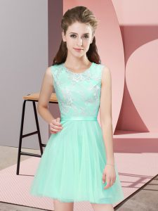 Dazzling Apple Green A-line Scoop Sleeveless Tulle Mini Length Side Zipper Lace Quinceanera Court of Honor Dress