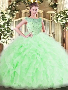 Ball Gowns Sweet 16 Quinceanera Dress Apple Green Bateau Tulle Sleeveless Floor Length Zipper