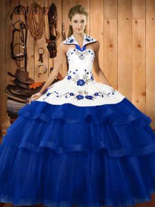 High Quality Ball Gowns Sleeveless Blue Sweet 16 Quinceanera Dress Sweep Train Lace Up