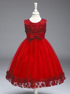 Tea Length Red Little Girls Pageant Dress Wholesale Scoop Sleeveless Zipper