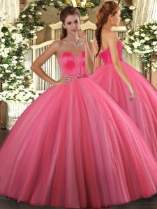 Charming Beading Sweet 16 Dresses Coral Red Lace Up Sleeveless Floor Length