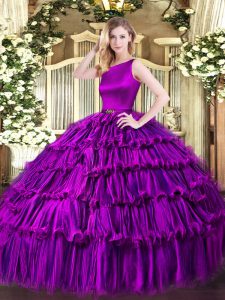 Eggplant Purple Sweet 16 Dresses Military Ball and Sweet 16 and Quinceanera with Ruffled Layers Scoop Sleeveless Clasp Handle