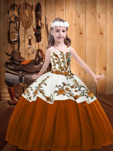 Exquisite Brown Straps Lace Up Embroidery Pageant Dress for Teens Sleeveless