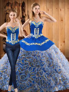 Best Multi-color Sweet 16 Dress Military Ball and Sweet 16 and Quinceanera with Embroidery Sweetheart Sleeveless Sweep Train Lace Up