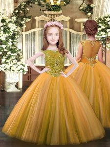 Scoop Sleeveless Tulle Pageant Dress for Teens Beading Zipper