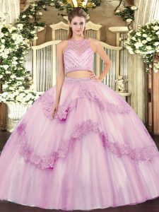 Tulle Sleeveless Floor Length Quinceanera Dresses and Beading and Appliques