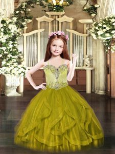 Superior Sleeveless Lace Up Floor Length Beading and Ruffles Little Girls Pageant Gowns