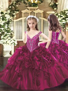 Sleeveless Beading and Ruffles Lace Up Pageant Dress Toddler