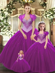 Floor Length Ball Gowns Sleeveless Fuchsia Quinceanera Dresses Lace Up
