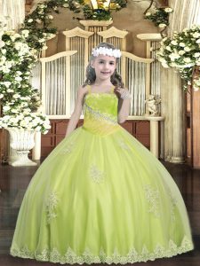 Floor Length Ball Gowns Sleeveless Yellow Green Pageant Dresses Lace Up