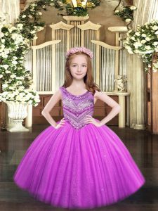 Beautiful Lilac Scoop Lace Up Beading Pageant Dress for Teens Sleeveless