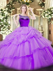 Organza Scoop Sleeveless Zipper Beading and Pick Ups 15 Quinceanera Dress in Lavender
