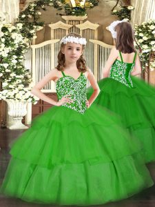 Green Sleeveless Organza Lace Up Custom Made Pageant Dress for Military Ball and Sweet 16 and Quinceanera