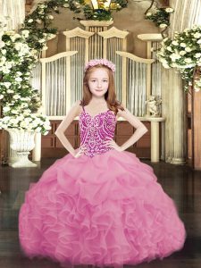Organza Sleeveless Floor Length Pageant Dress Womens and Beading and Ruffles and Pick Ups