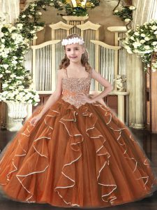 Wonderful Brown Pageant Dress Wholesale Party and Sweet 16 and Quinceanera and Wedding Party with Beading and Ruffles Straps Sleeveless Lace Up