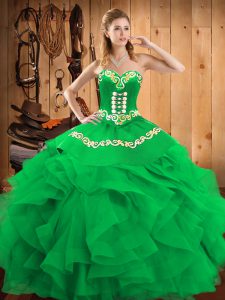 On Sale Satin and Organza Sleeveless Floor Length Quinceanera Gown and Embroidery