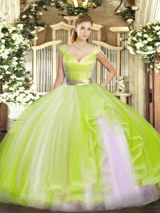 Charming Yellow Green Ball Gowns Beading and Ruffles Casual Dresses Zipper Tulle Sleeveless Floor Length