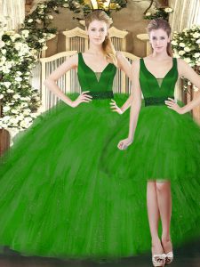 Ball Gowns Vestidos de Quinceanera Green Straps Tulle Sleeveless Floor Length Lace Up