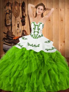 Dramatic Sleeveless Floor Length Embroidery and Ruffles Lace Up Sweet 16 Dresses with