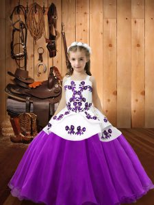 Organza Sleeveless Floor Length Pageant Dress for Teens and Embroidery