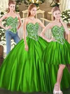 Amazing Green Tulle Lace Up Sweetheart Sleeveless Floor Length Ball Gown Prom Dress Beading
