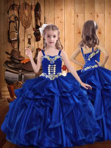 Royal Blue Sleeveless Organza Lace Up Pageant Gowns For Girls for Sweet 16 and Quinceanera
