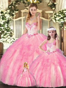 Superior Ball Gowns Quinceanera Dress Baby Pink Sweetheart Organza Sleeveless Floor Length Lace Up
