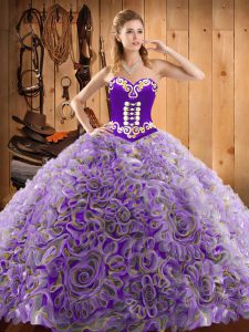 Multi-color Sweetheart Neckline Embroidery Quince Ball Gowns Sleeveless Lace Up