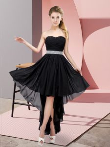 Custom Fit Black Sleeveless Beading High Low Quinceanera Court Dresses
