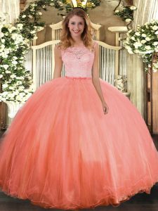 Latest Orange Red Sweet 16 Quinceanera Dress Military Ball and Sweet 16 and Quinceanera with Lace Scoop Sleeveless Clasp Handle