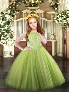 Attractive Floor Length Ball Gowns Sleeveless Yellow Green Pageant Gowns For Girls Zipper