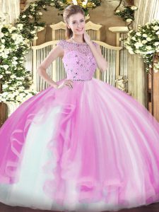 Sweet Bateau Sleeveless Zipper 15th Birthday Dress Lilac Tulle