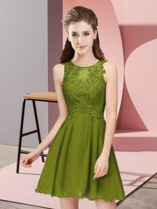 Glittering Olive Green Empire Scoop Sleeveless Chiffon Mini Length Zipper Appliques Quinceanera Dama Dress