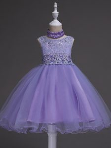 Top Selling Knee Length Ball Gowns Sleeveless Lavender Pageant Dress for Teens Zipper